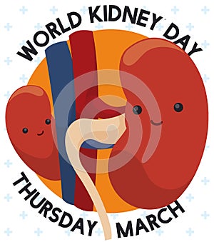Cute Kidneys Commemorating World Kidney Day in March, Vector Illustration photo