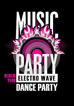 Poster for dance music party with audio speaker