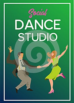 Poster for dance studio. Flyer or element of advertizing for social dances studio. Flat vector illustration.