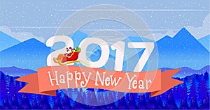 Poster Design card Merry Christmas and a Happy New Year with winter landscape 3D text in 2016. Dark sky. Vector illustration.