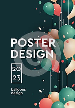 Poster design festive background with colorful helium balloons. Celebrate a birthday, graduation, happy anniversary