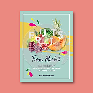 Poster design with Fruits-theme, creative watercolor vector illustration template
