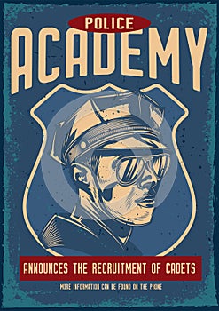 Poster design with illustration of a policeman on vintage background