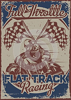 Poster design with illustration of a racer with flags on vintage background