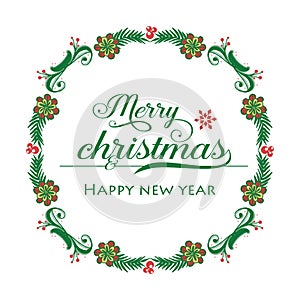 Poster design merry christmas and happy new year, with decor elegant colorful flower frame. Vector
