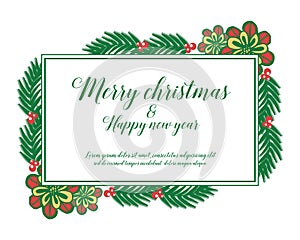 Poster design merry christmas and happy new year, with decor elegant colorful flower frame. Vector