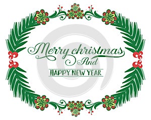 Poster design merry christmas and happy new year, with decor elegant colorful flower frame. Vector