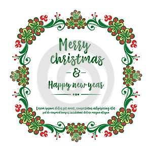 Poster design merry christmas and happy new year, with decor elegant colorful flower frame. Vector