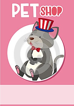 Poster design for petshop with cat wearing hat