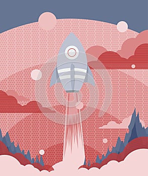 Poster design with a rocket flying to outer space