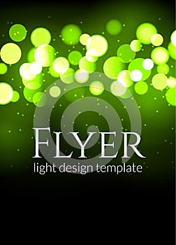 Poster design template with bokeh light effect. Vector modern card concept. Holiday flyer template for concert or show party.