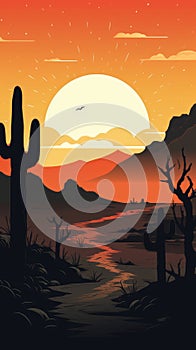 Desert Landscape Poster With Lone Cactus Silhouette