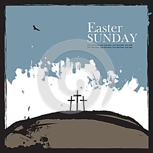 Poster for easter with Calvary and three crosses