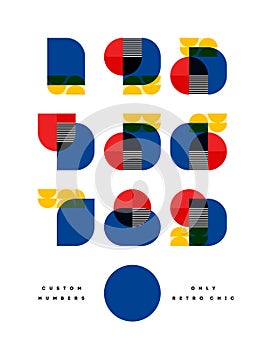 Poster with elegant only retro chic font of numbers in Bauhaus style. Modern numeral symbols in multiply blend mode