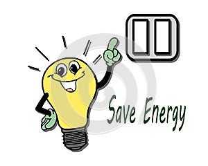 poster, energy saving, image of an electric lamp and a switch