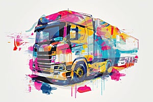 Poster of epic Heavy Duty Truck in minimalist abstract multicolour illustration