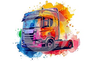 Poster of epic Heavy Duty Truck in minimalist abstract multicolour illustration