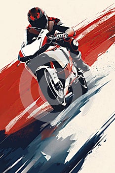 Poster of epic motosport in minimalist abstract multicolour illustration