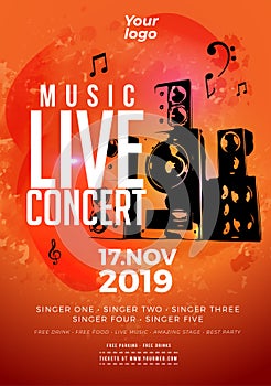 Music live concert vintage design poster template background. Vector