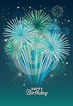 a poster of fireworks bursting on the sky with the words happy birthday on it
