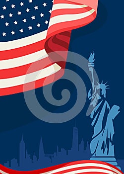 Poster with flag and Statue of Liberty.