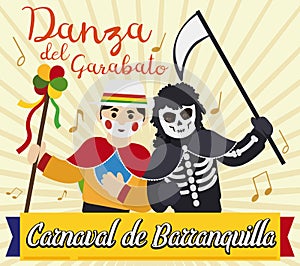 Garabato Character and Death Dancing in Barranquilla`s Carnival, Vector Illustration photo