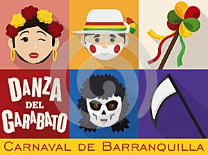 Male and Female Garabatos Characters and Death for Barranquilla`s Carnival, Vector Illustration photo
