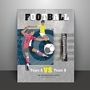 Poster or flyer design with footballers character, match details