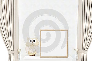 Poster frame mock up in child bedroom, Scandinavian unisex nursery design