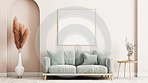 Poster Frame Mock-Up in Contemporary Modern Interior, Blank Background