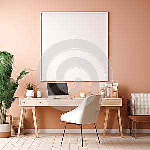 Poster Frame Mock-Up in Contemporary Modern Interior, Blank Background