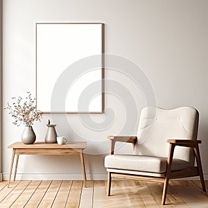 Poster Frame Mock-Up in Contemporary Modern Interior, Blank Background