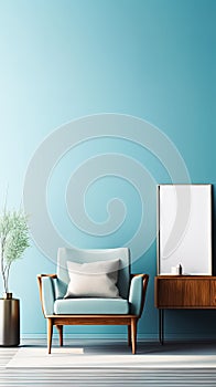 Poster Frame Mock-Up in Contemporary Modern Interior, Blank Background