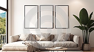 Poster Frame Mock-Up in Contemporary Modern Interior, Blank Background