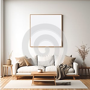 Poster Frame Mock-Up in Contemporary Modern Interior, Blank Background