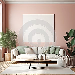 Poster Frame Mock-Up in Contemporary Modern Interior, Blank Background