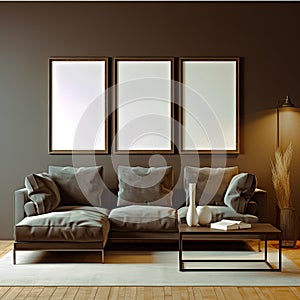 Poster Frame Mock-Up in Contemporary Modern Interior, Blank Background