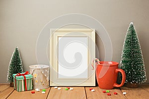 Poster frame mock up template for Christmas holiday greeting presentation