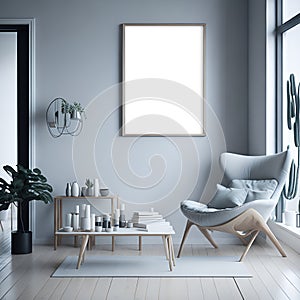 Poster Frame Mockup: Embrace the Serene Boho Scandinavian Living Room Ambiance