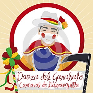 Traditional Garabato Dancer with Stick and Scythe in Barranquilla`s Carnival, Vector Illustration photo