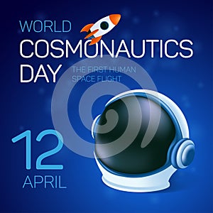 Poster or greeting card to 12 April - International Cosmonautics Day. The first human space flight. Vector illustration with the