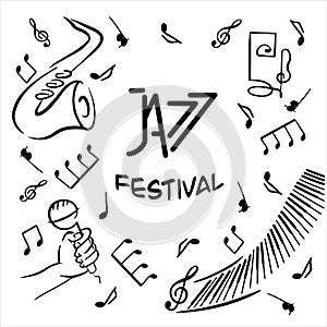 Poster with hand drawn musical instruments with inscription Jazz Festival