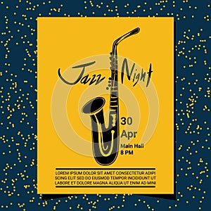 Poster hand drawn saxophone artwork jazz night live music or fest events vertical vector art design