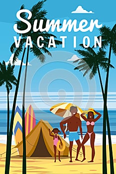 Poster Happy Family vacation on the resort tropical beach