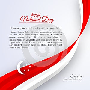 Poster Happy National Day Singapore Curved ribbon red white lines on a light background Patriotic celebration background