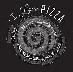 Poster I love pizza black color