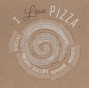 Poster I love pizza brown color