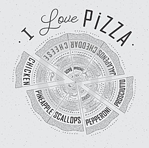 Poster I love pizza grey color