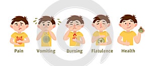 Poster with the image of a boy with symptoms of gastritis photo
