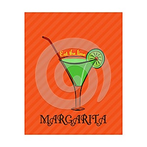 Poster with the image of Margarita with lime on orange background